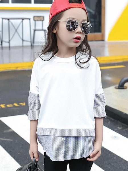 Ericdress Chic Stripe Patchwork Long Sleeve Faux TwoPiece TShirt img 1